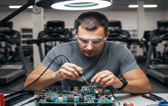 Perbaikan PCB dan komponen elektronik treadmill — testing dan pengecekan jalur